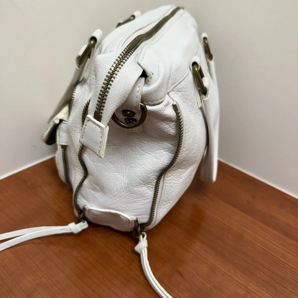 JOELLE HAWKENS WHITE SNAKE  LEATHER SHOULDER BAG - 34 INCH  CROSSBODY STRAP